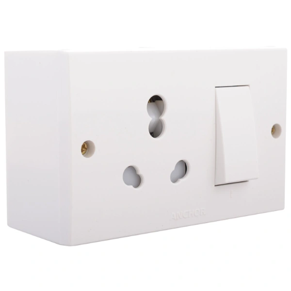 ANCHOR PW Combine Box Socket 10/20 Amp & Switch 20 Amp with Junction Box Polycarbonate (White) - WHITE, NA